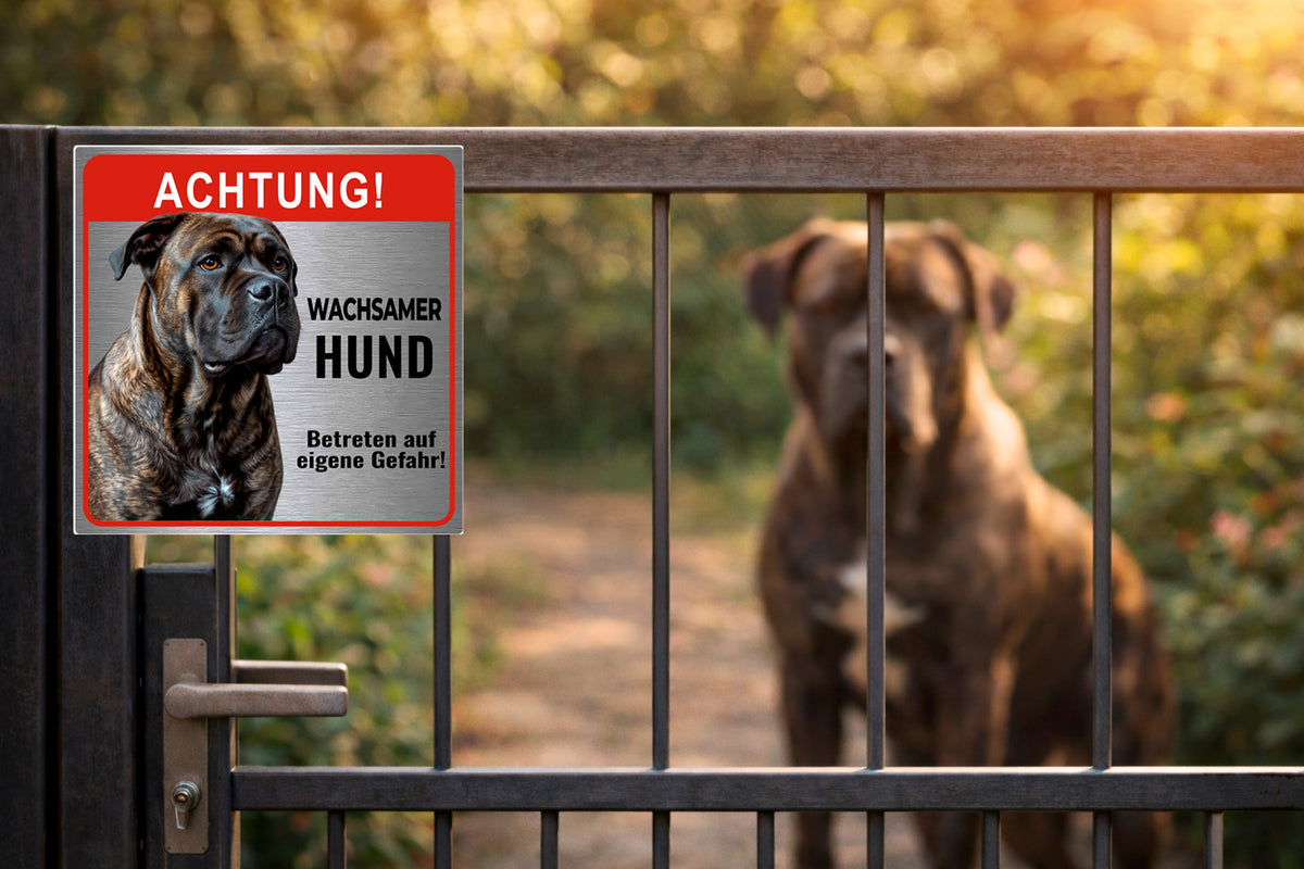 Cane Corso Warnschild – Wachsamer Hund | Silber gebürstet