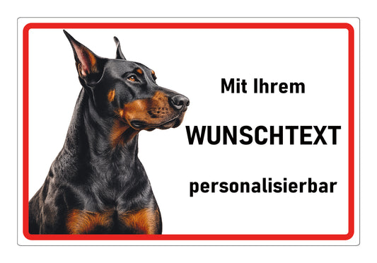 Dobermann Warnschild aus Aluverbund mit Wunschtext