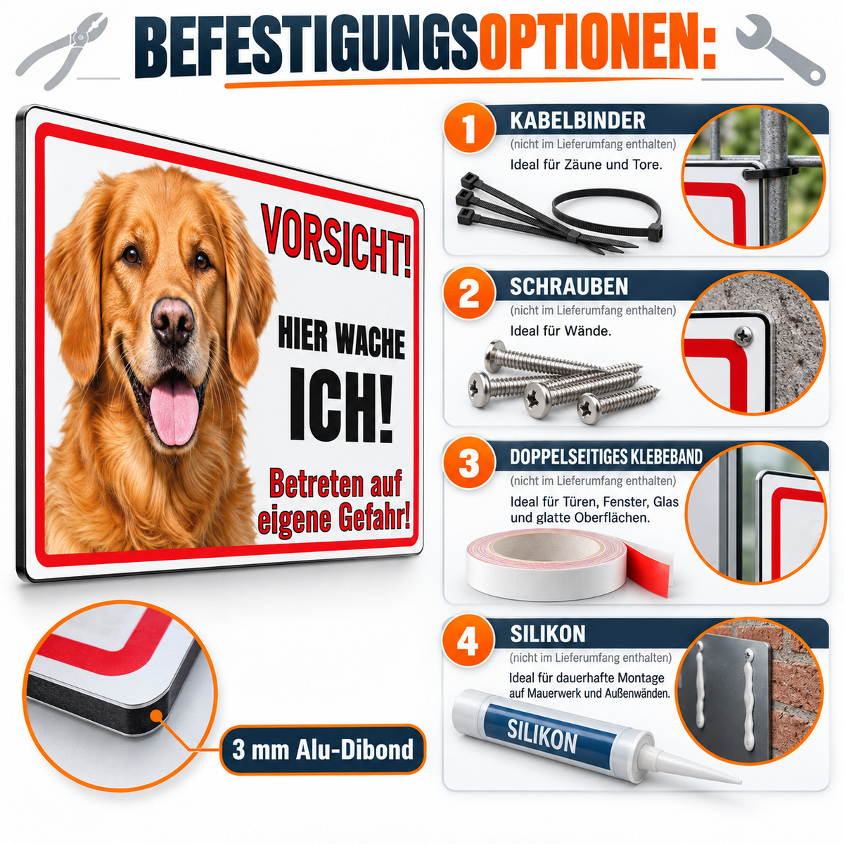Golden Retriever Hundewarnschild in 30 x 20 cm und 22,5 x 15 cm