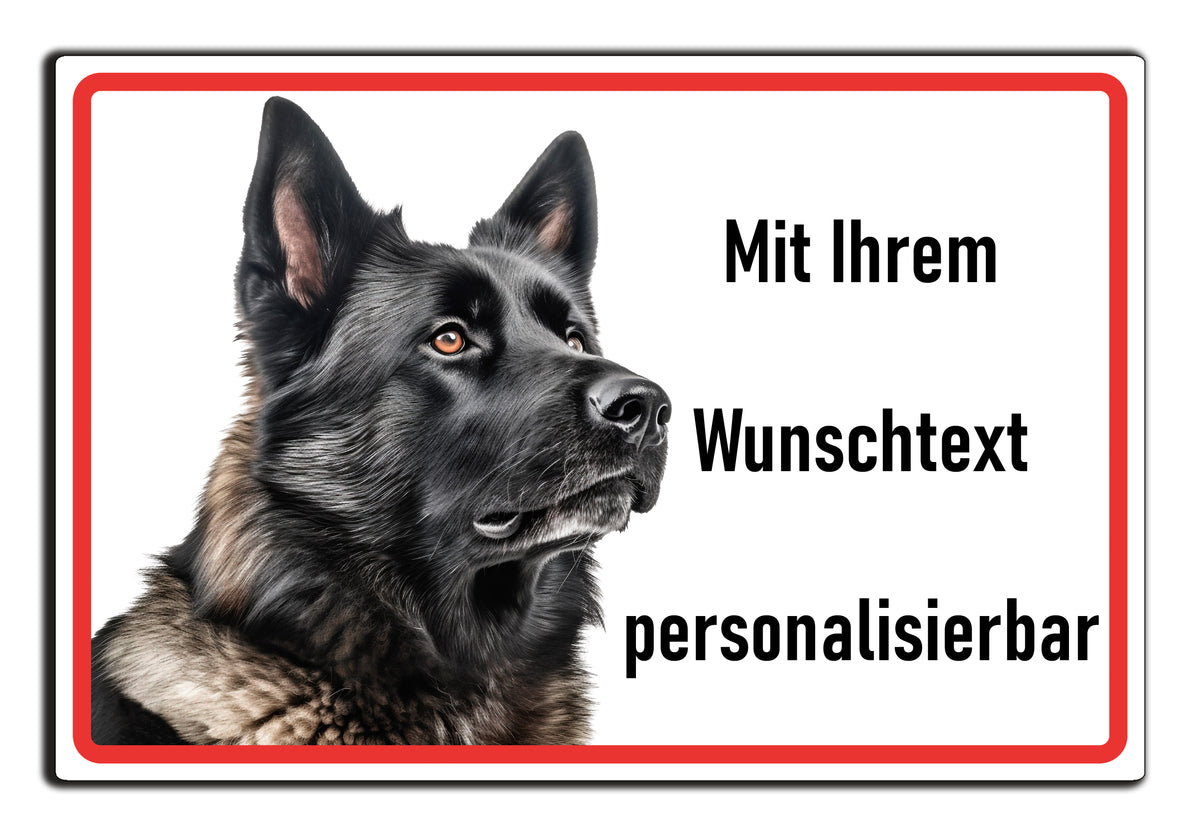 Hundeschild Deutscher Schäferhund schwarz – Vorsicht Hund Schild mit Spruch oder Wunschtext | weißer Aluverbund