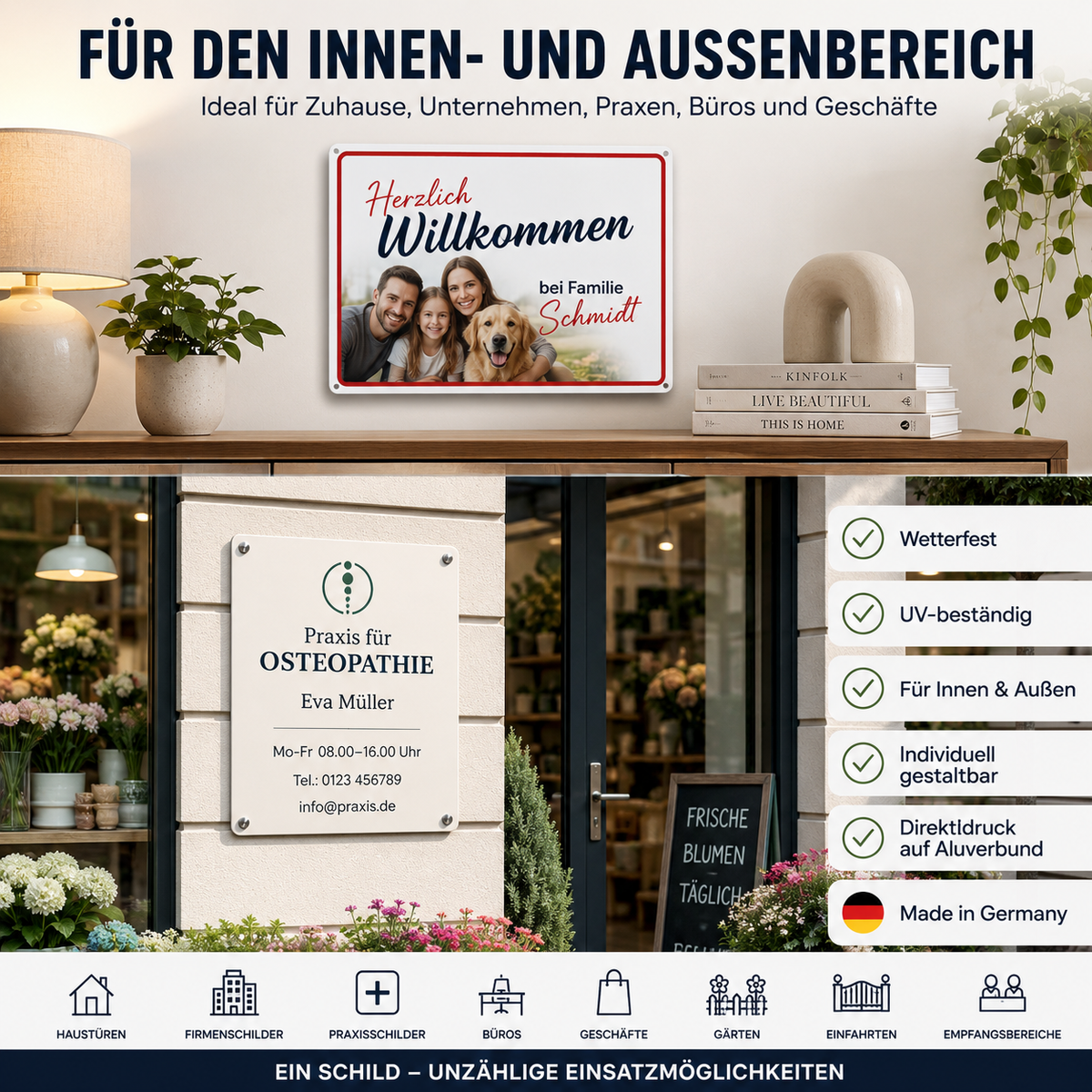 Personalisiertes Hinweisschild mit Wunschtext aus Aluverbund – Wetterfest & UV-beständig
