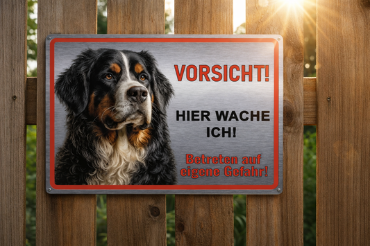 Berner Sennenhund Hier wache ich Edelstahl Optik