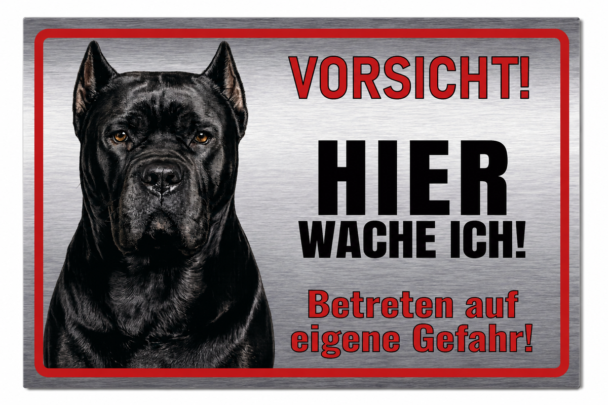 Hundeschild Cane Corso Warnschild – Hier wache ich! | Silber gebürstet