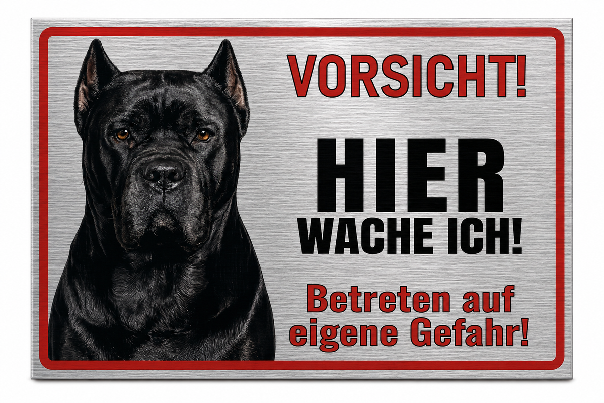 Hundeschild Cane Corso Warnschild – Hier wache ich! | Silber gebürstet