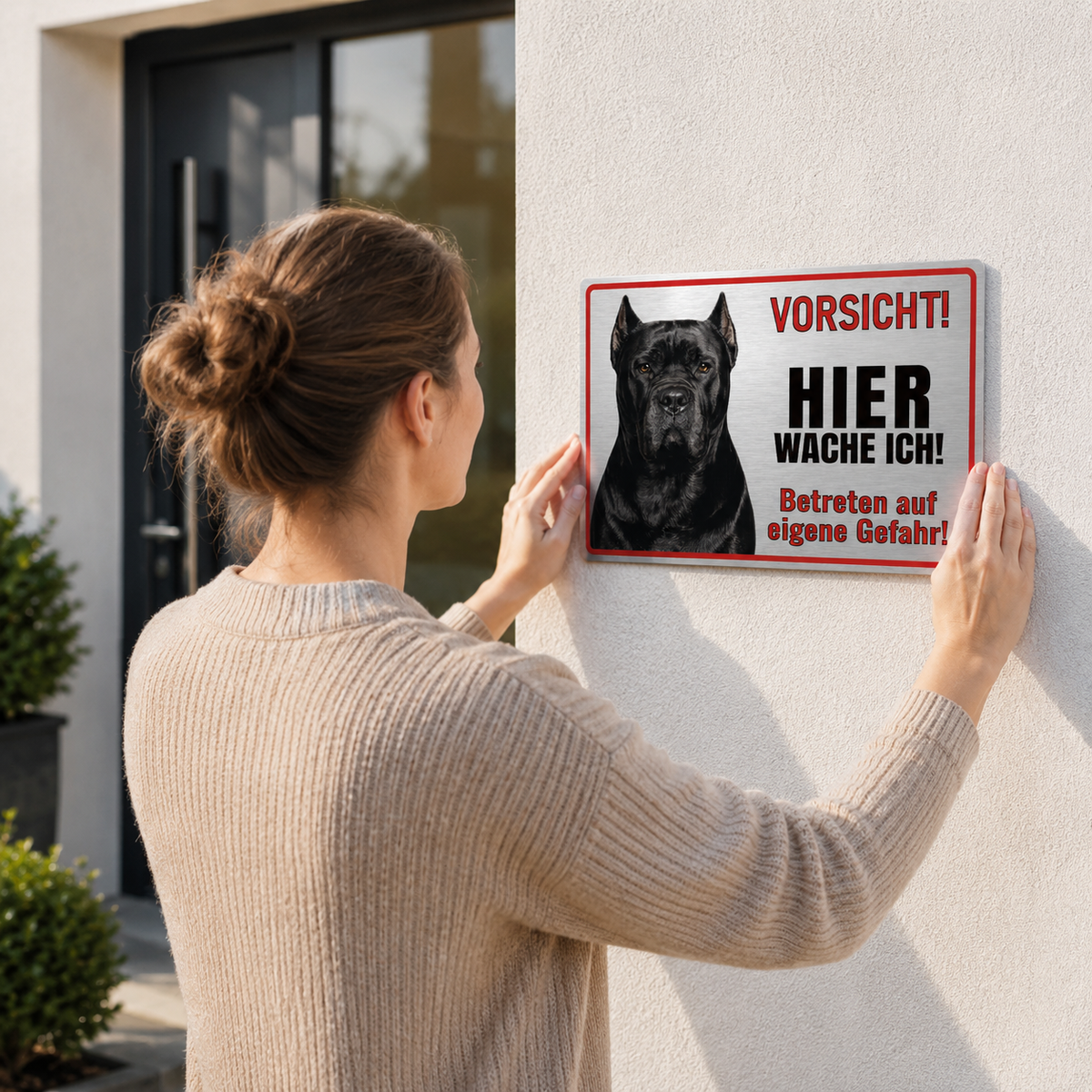 Hundeschild Cane Corso Warnschild – Hier wache ich! | Silber gebürstet