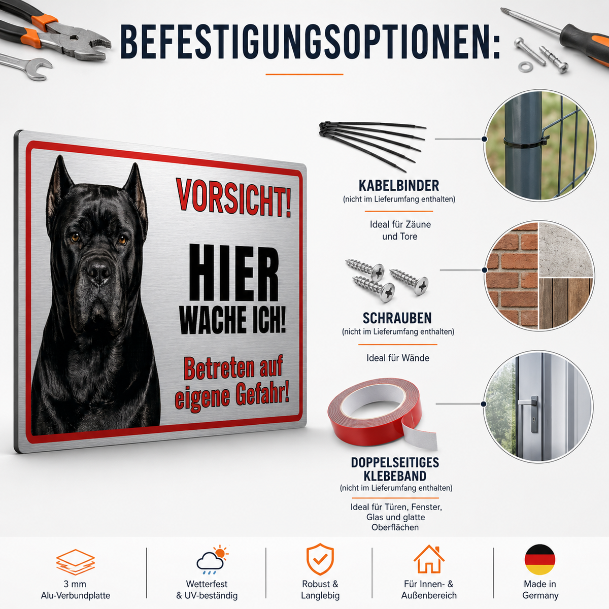 Hundeschild Cane Corso Warnschild – Hier wache ich! | Silber gebürstet