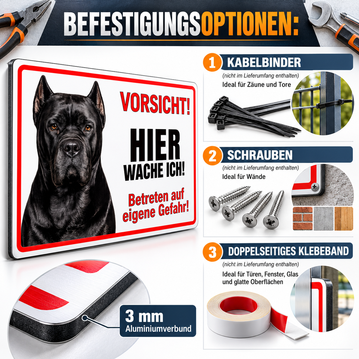 Hundeschild Cane Corso Warnschild – Hier wache ich! | Aluverbund Weiß