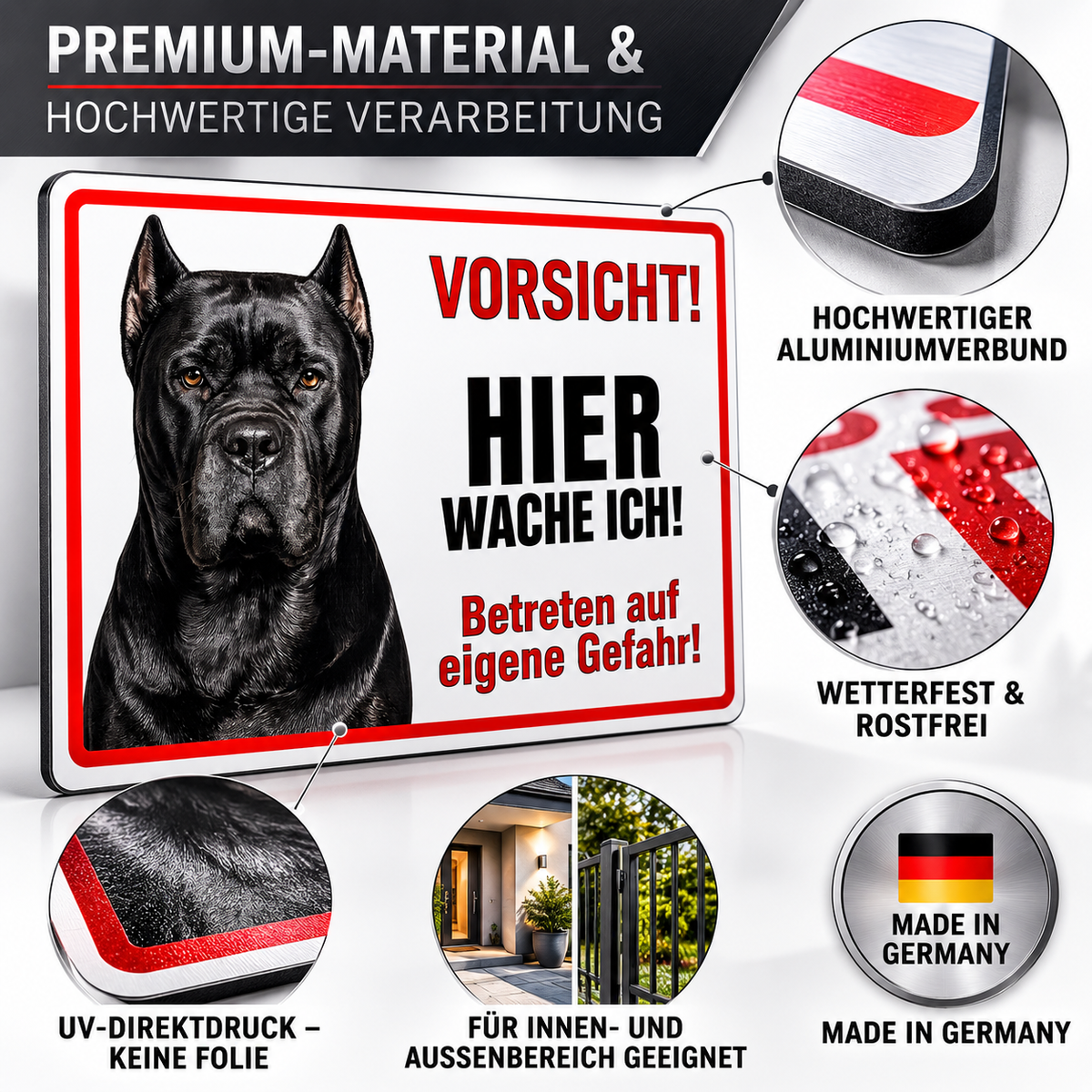Hundeschild Cane Corso Warnschild – Hier wache ich! | Aluverbund Weiß
