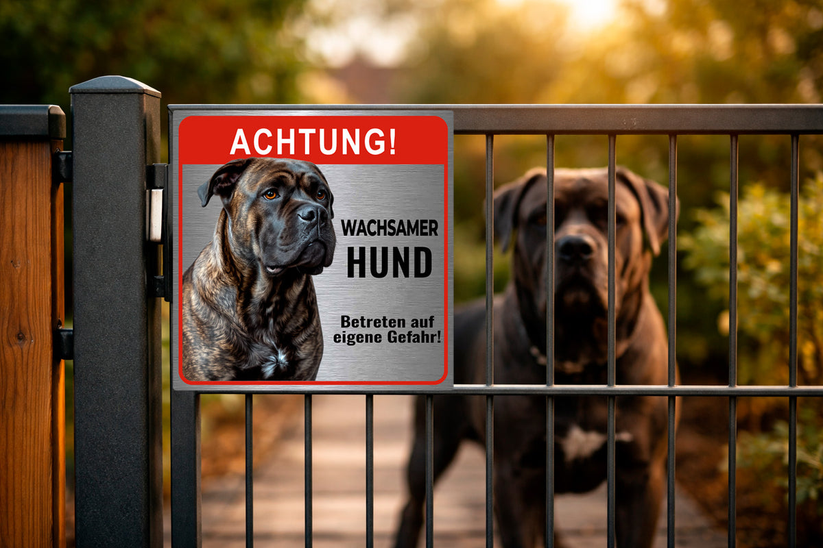 Cane Corso Warnschild – Wachsamer Hund | Silber gebürstet
