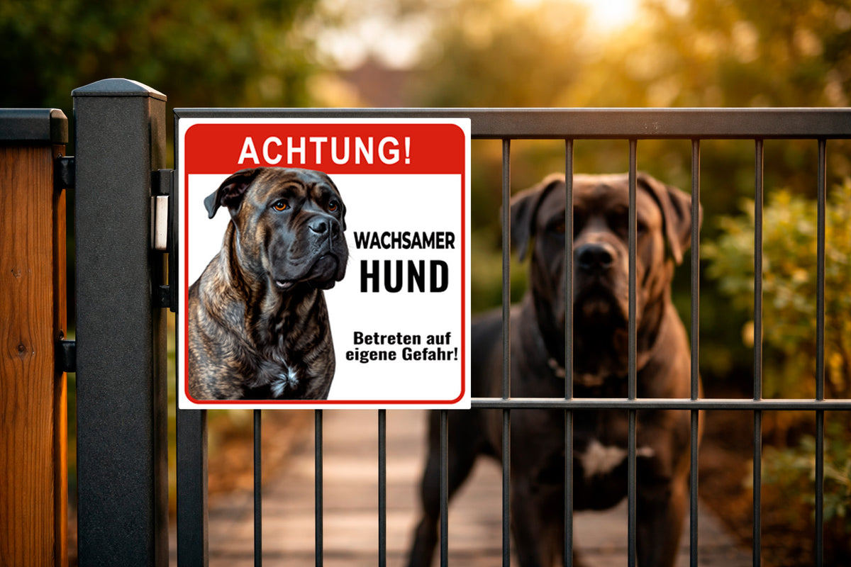 Hundeschild Cane Corso Warnschild – Wachsamer Hund | Aluverbund weiß