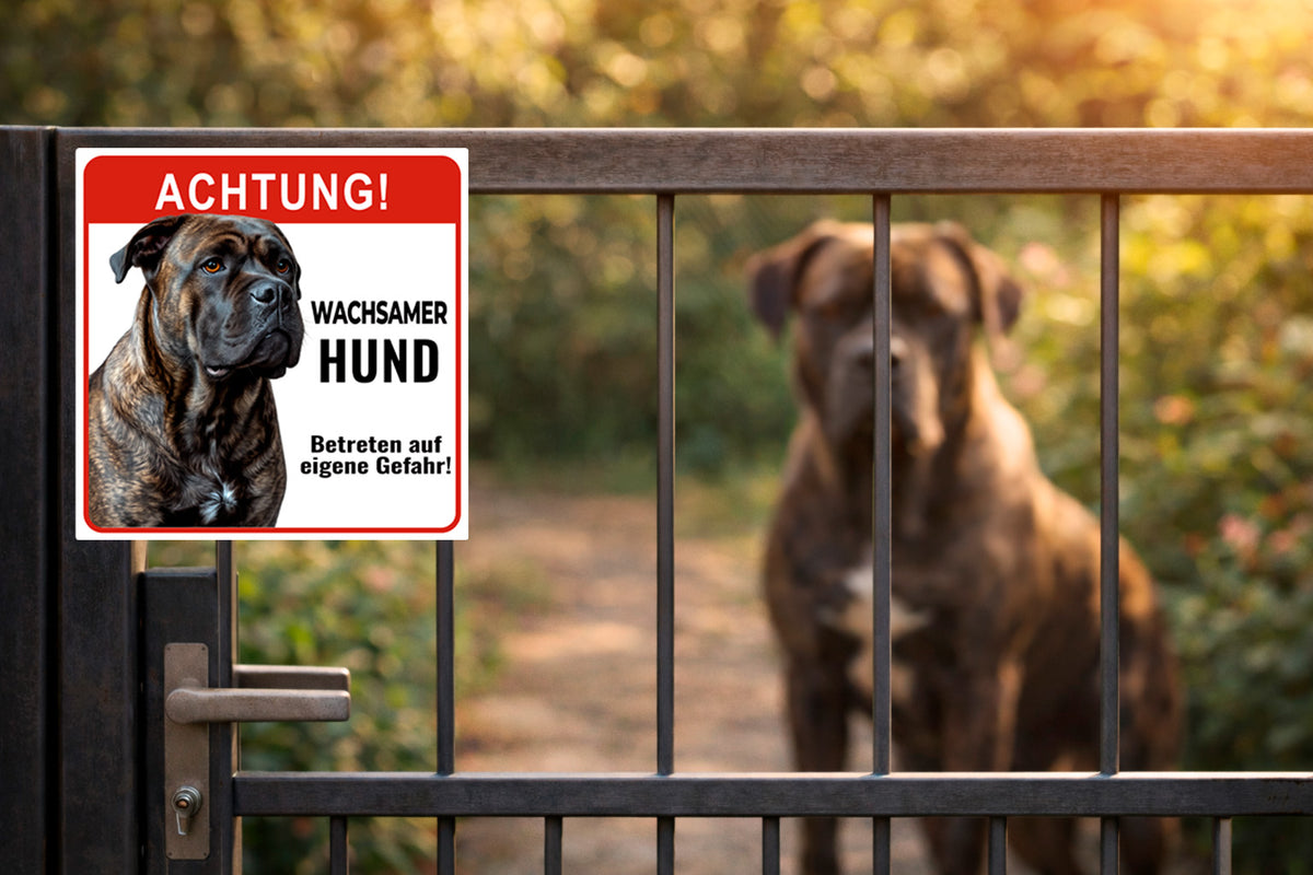 Hundeschild Cane Corso Warnschild – Wachsamer Hund | Aluverbund weiß