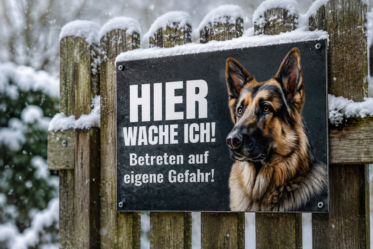Premium Hundeschild Deutscher Schäferhund Hier wache ich! – Premium Warnschild Hund aus Aluminium Verbund – Wetterfestes Schild für Außenbereich