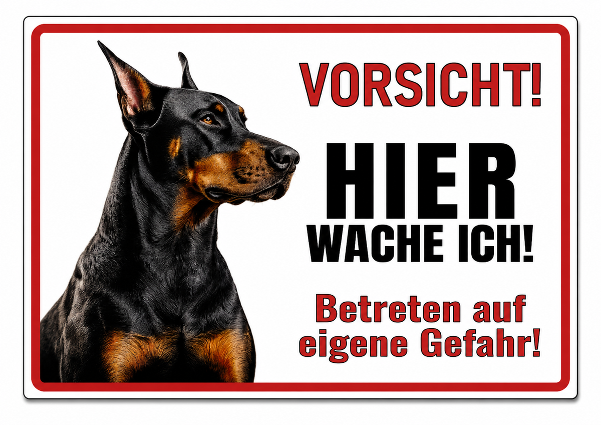 Dobermann Hundeschild Hier wache ich Warnschild aus Aluverbund wetterfest