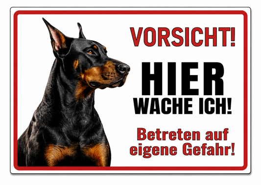 Dobermann Hundeschild Hier wache ich Warnschild aus Aluverbund wetterfest