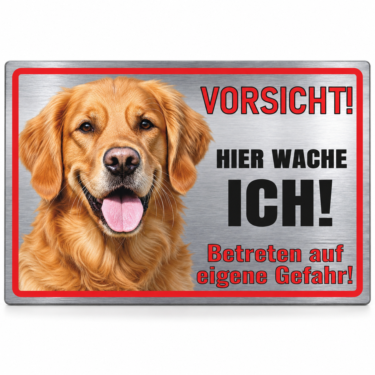 Golden Retriever Hundeschild Silber gebürstet aus Aluminium-Verbund in Edelstahl-Optik