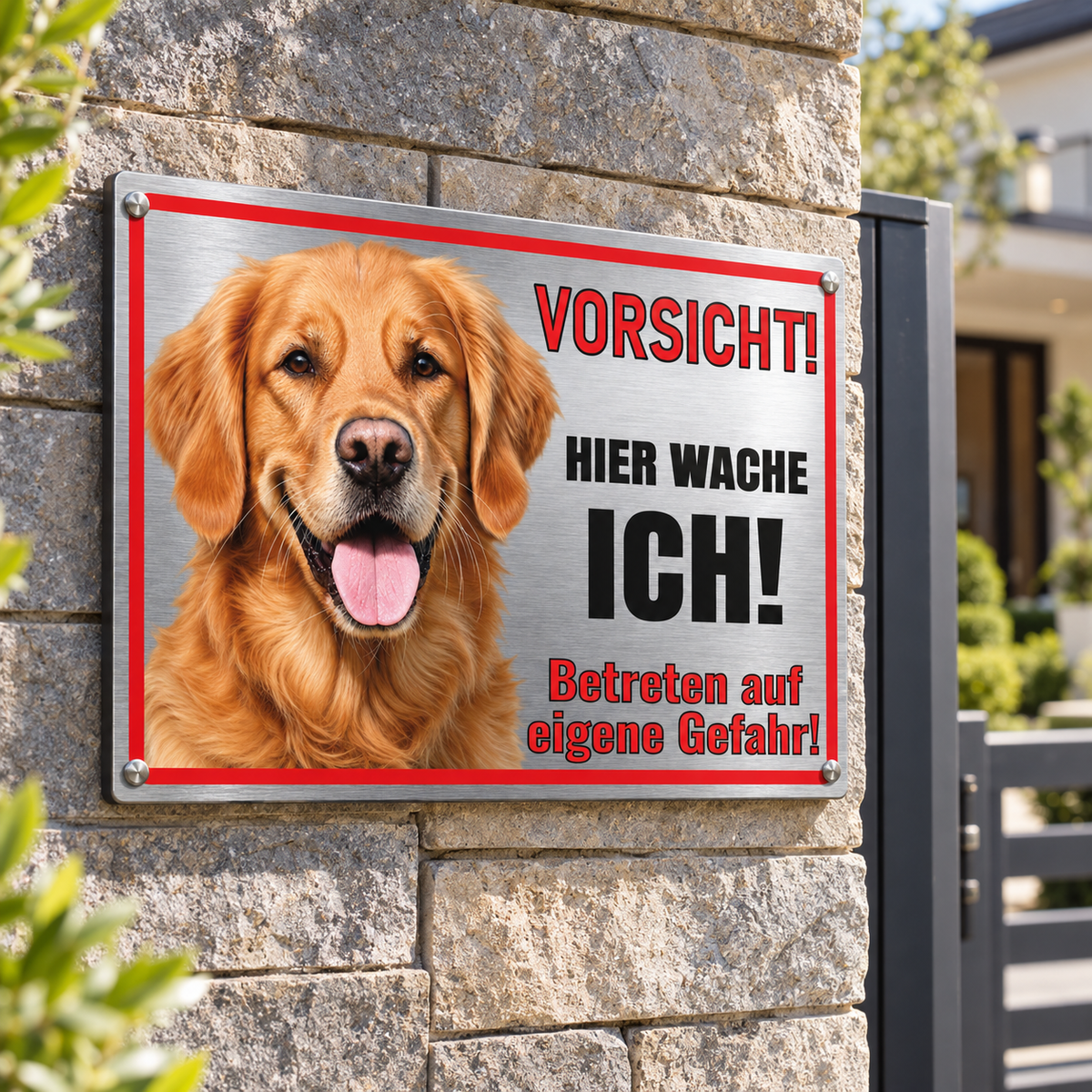 Golden Retriever Hundeschild aus Alu-Verbund für Tor Zaun und Grundstück