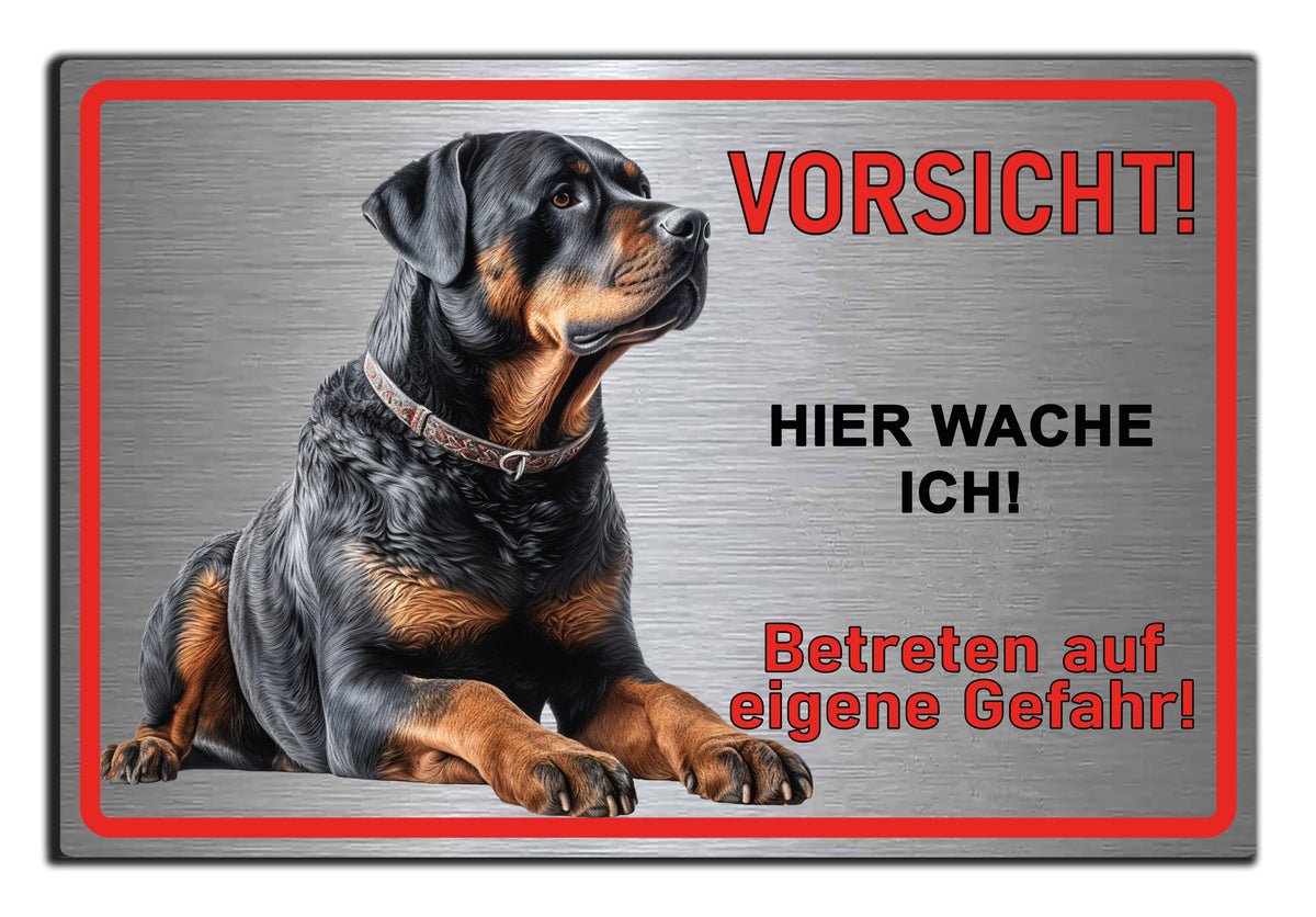 Hundeschild Rottweiler hier wache ich Silber gebürstet