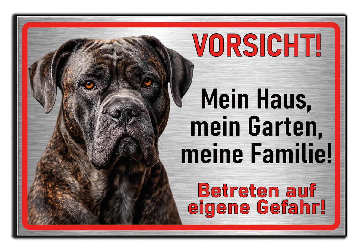 Italienischer Mastiff Warnschild Edelstahl Optik