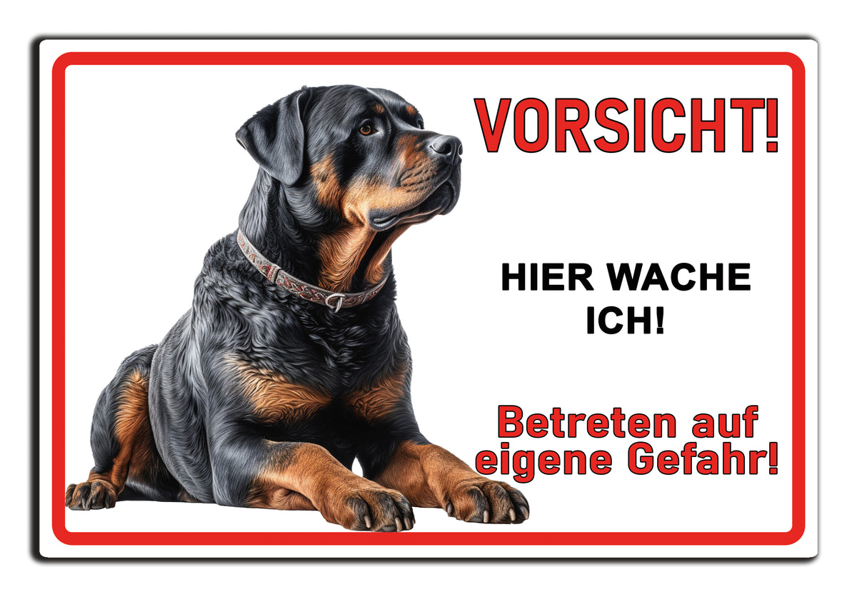 Hundeschild Rottweiler sitzend-wachsam