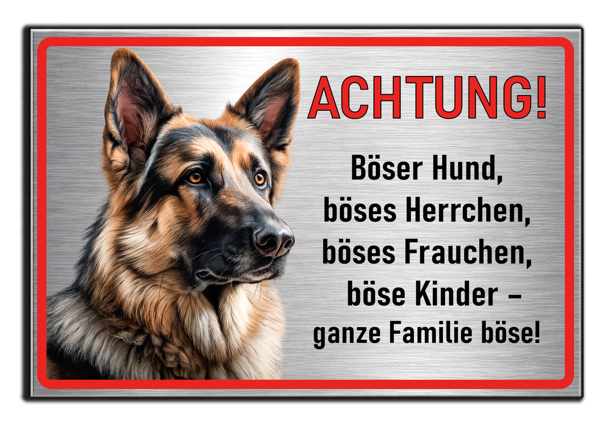 Hundeschild Deutscher Schäferhund – Vorsicht Hund Schild | Silber gebürstet