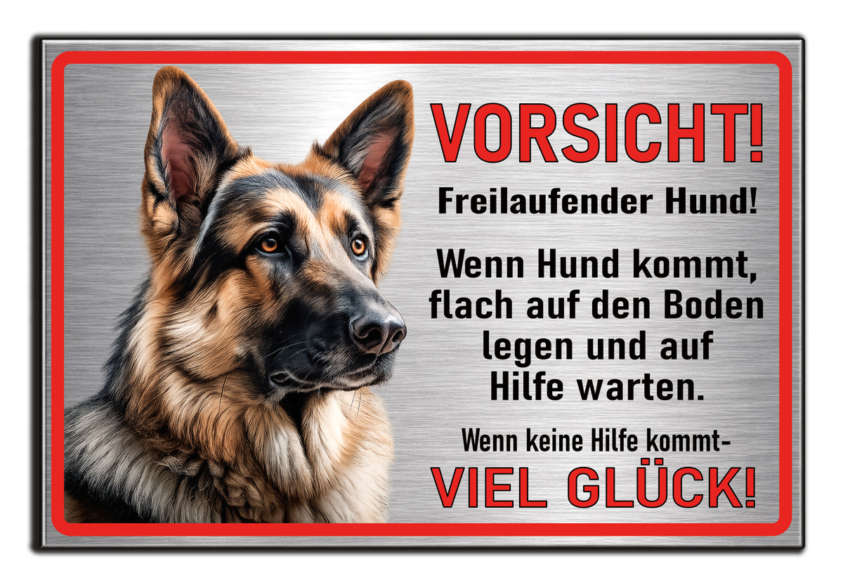 Hundeschild Deutscher Schäferhund – Vorsicht Hund Schild | Silber gebürstet