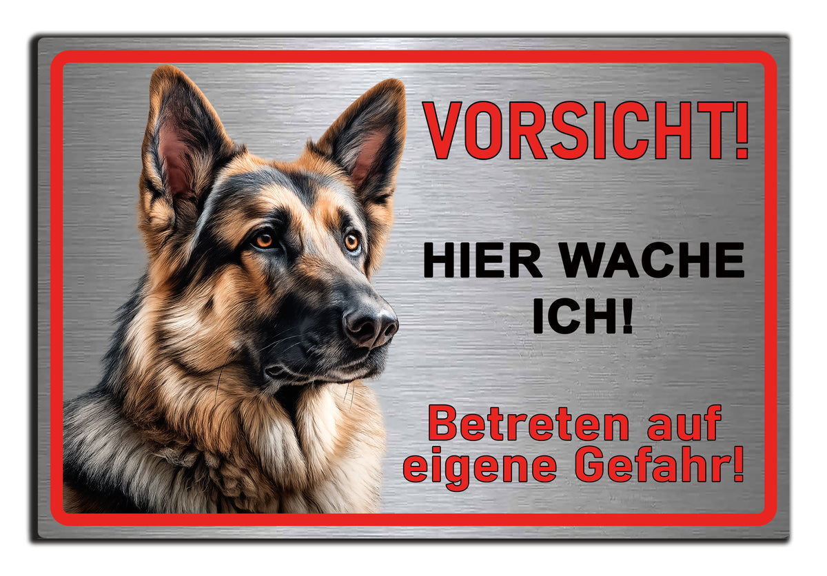 Hundeschild Deutscher Schäferhund – Vorsicht Hund Schild | Silber gebürstet