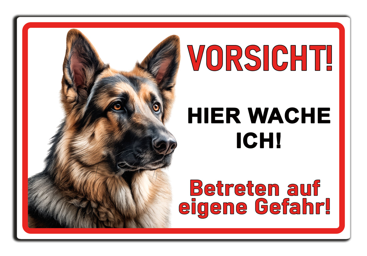 Warnschild Hund Schäferhund weiß Hintergrund
