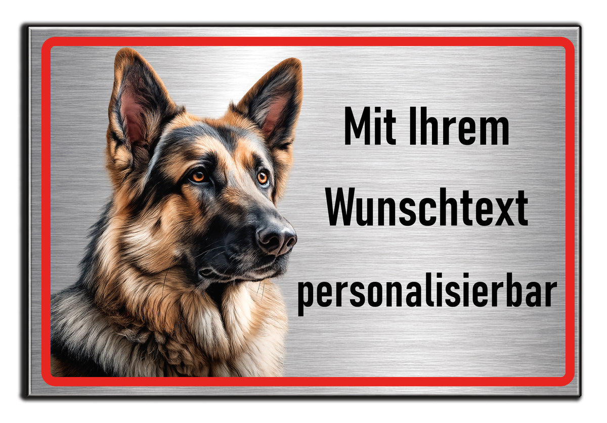 Hundeschild Deutscher Schäferhund – Vorsicht Hund Schild | Silber gebürstet