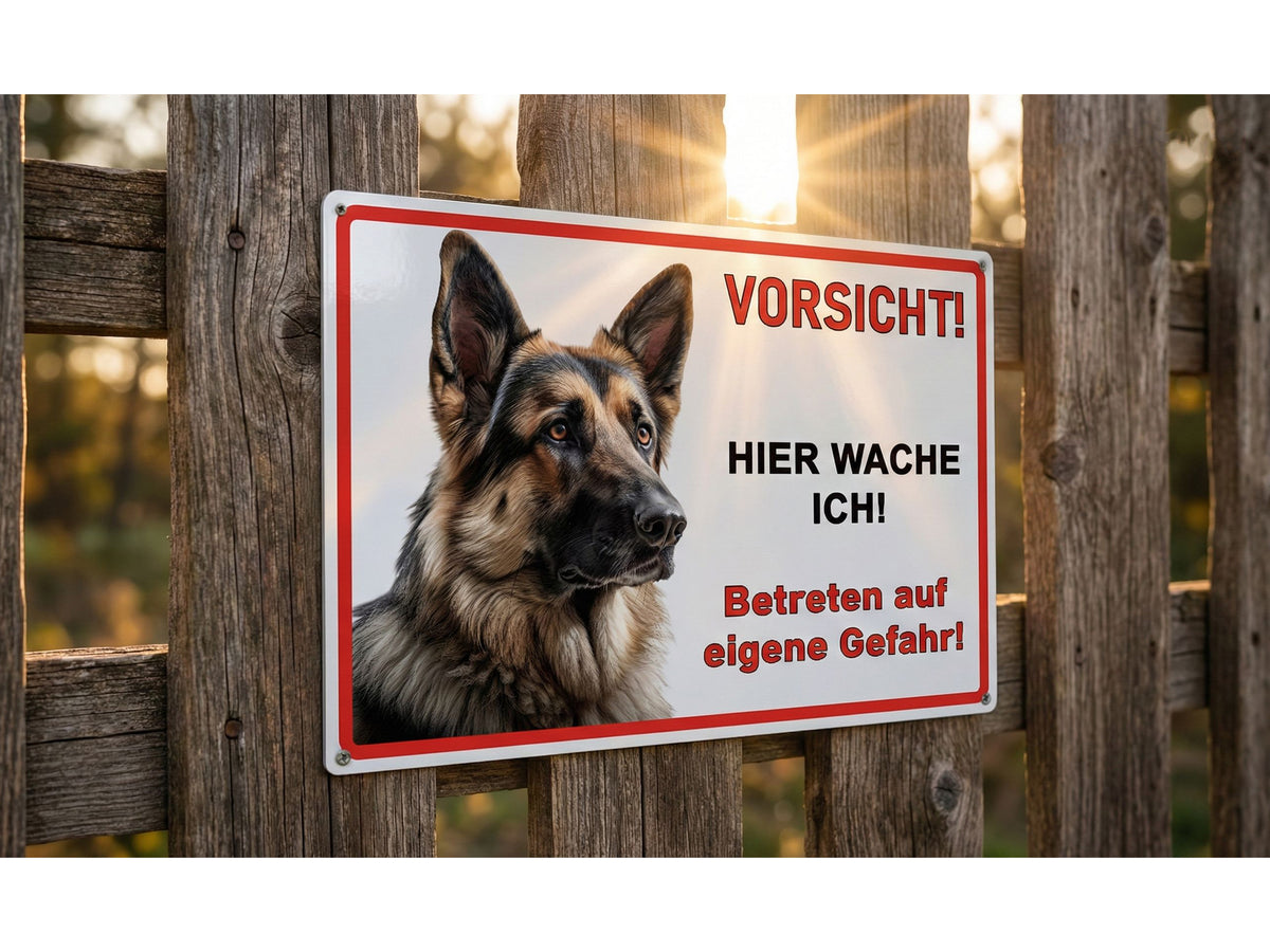 Hundeschild Deutscher Schäferhund – Vorsicht Hund Schild | weißer Aluverbund