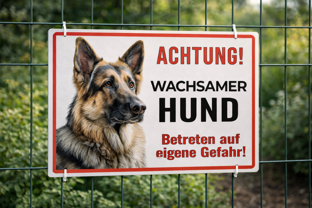 Vorsicht Hund Schild weiß wetterfest