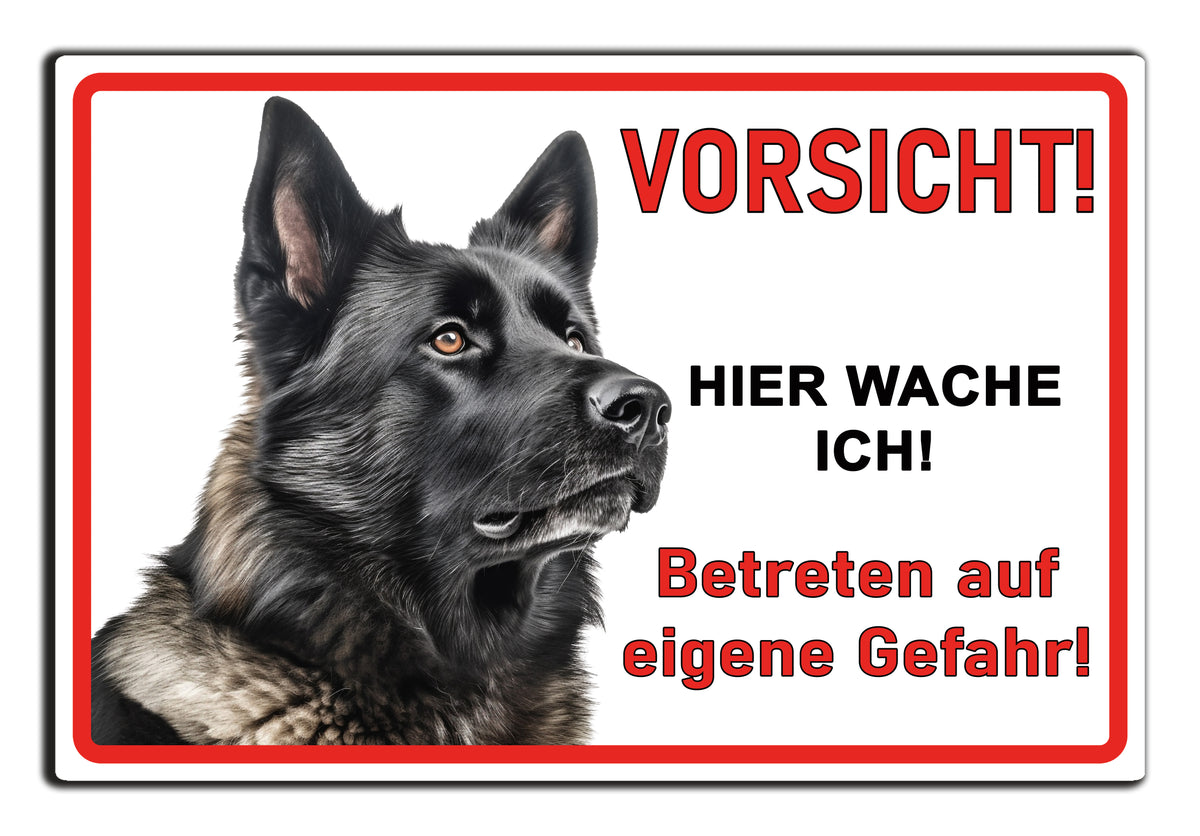 Hundeschild Deutscher Schäferhund schwarz – Vorsicht Hund Schild mit Spruch oder Wunschtext | weißer Aluverbund