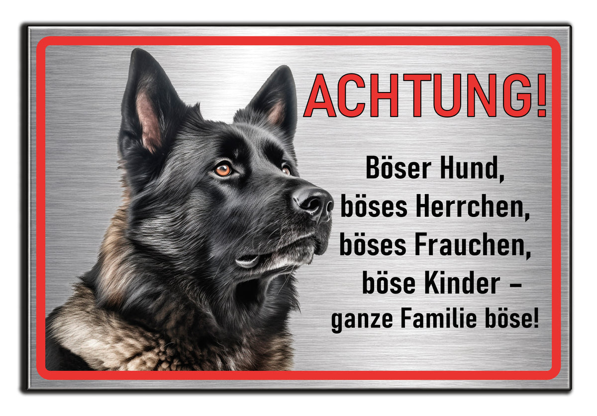 Hundeschild Deutscher Schäferhund Schwarz – Vorsicht Hund Schild mit Spruch oder Wunschtext | Aluminium Verbund Silber gebürstet
