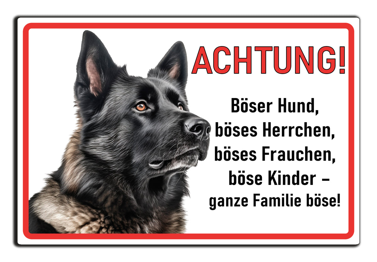 Hundeschild Deutscher Schäferhund schwarz – Vorsicht Hund Schild mit Spruch oder Wunschtext | weißer Aluverbund