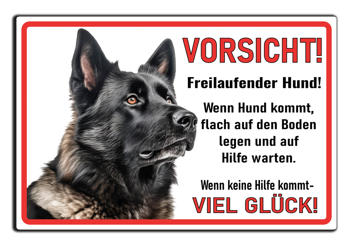 Hundeschild Deutscher Schäferhund schwarz – Vorsicht Hund Schild mit Spruch oder Wunschtext | weißer Aluverbund