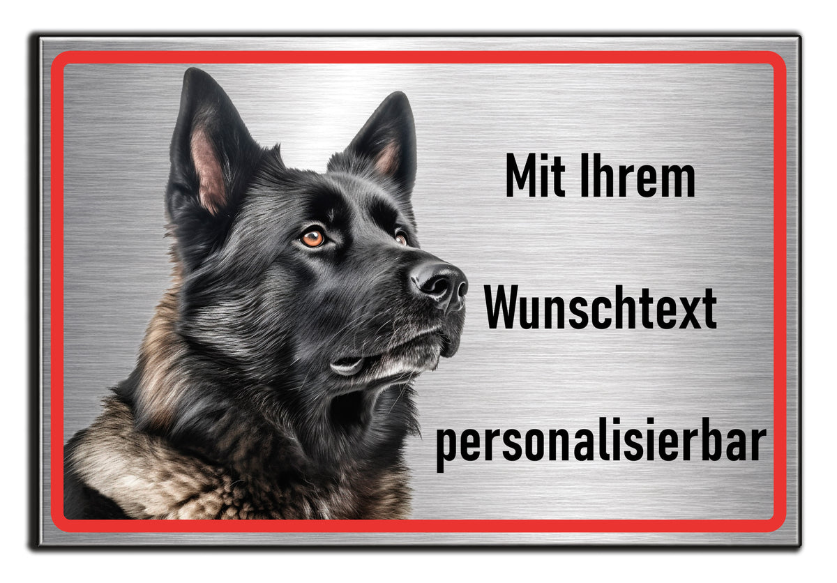 Hundeschild Deutscher Schäferhund Schwarz – Vorsicht Hund Schild mit Spruch oder Wunschtext | Aluminium Verbund Silber gebürstet