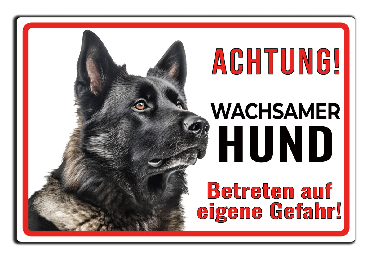 Hundeschild Deutscher Schäferhund schwarz – Vorsicht Hund Schild mit Spruch oder Wunschtext | weißer Aluverbund
