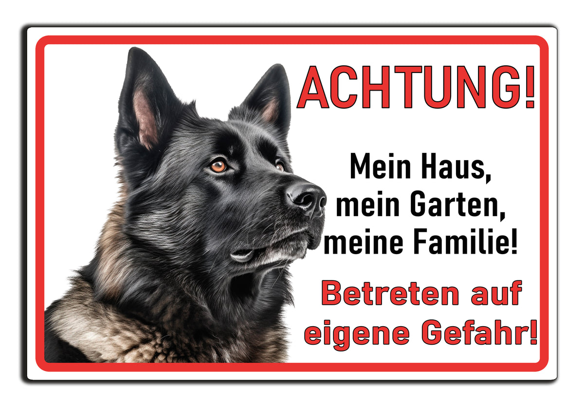 Hundeschild Deutscher Schäferhund schwarz – Vorsicht Hund Schild mit Spruch oder Wunschtext | weißer Aluverbund