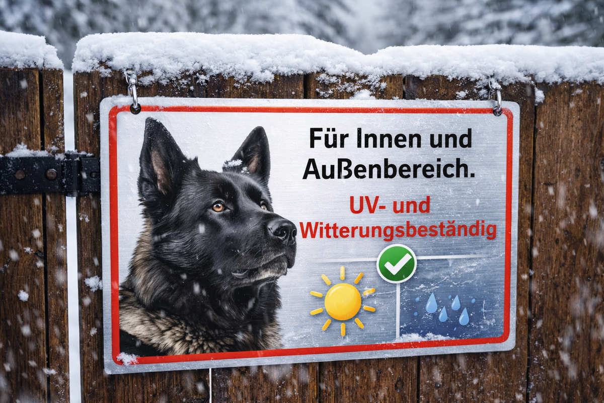 Hundeschild Deutscher Schäferhund Schwarz – Vorsicht Hund Schild mit Spruch oder Wunschtext | Aluminium Verbund Silber gebürstet