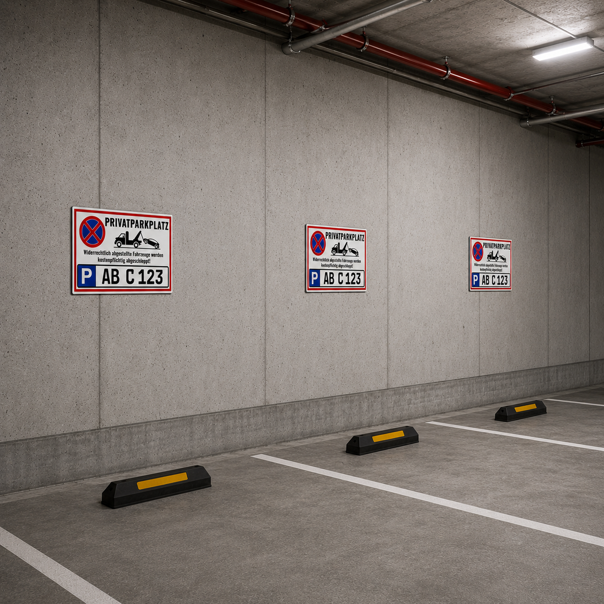 Privatparkplatz Kennzeichnung mit personalisiertem Parkplatzschild für Tiefgarage Firmenparkplatz und Stellplatz