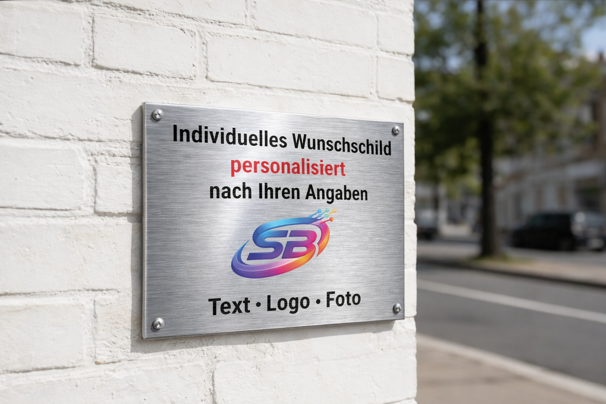 Personalisierte Schild Aluverbund Edelstahl Optik