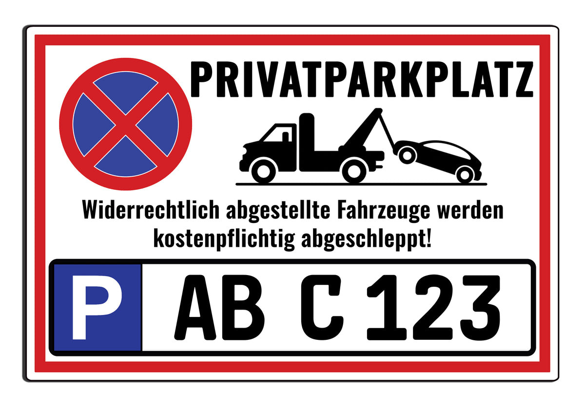 Privatparkplatz Schild personalisiert mit Kennzeichen Wunschtext Parkplatzschild Aluverbund 30x20 cm wetterfest