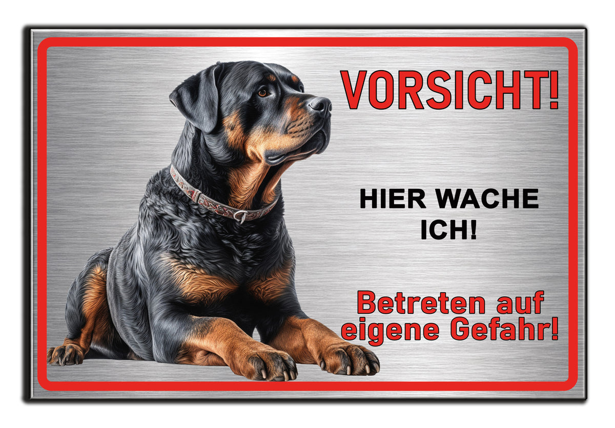 Hundeschild Rottweiler wachsam Edelstahl Optik