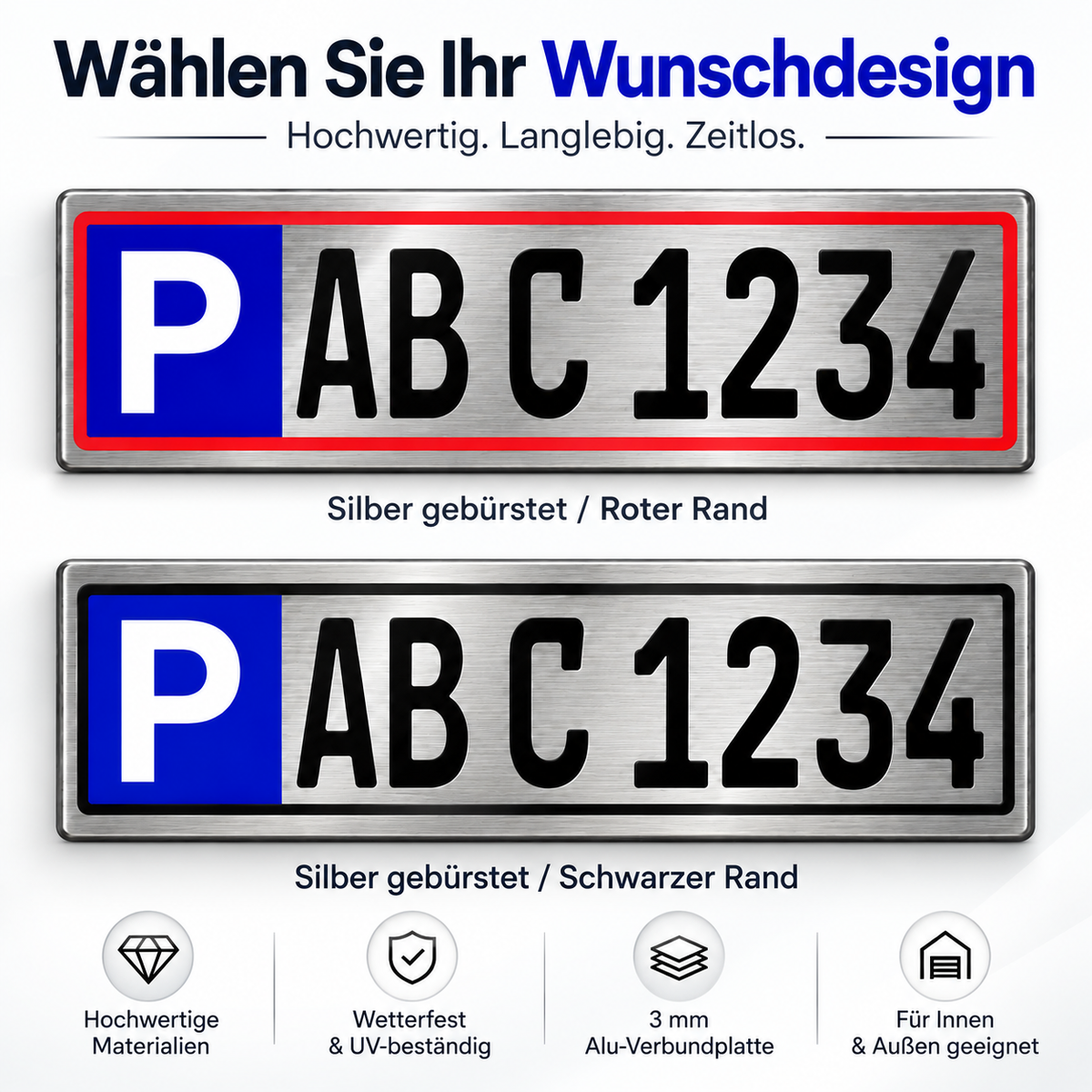 Parkplatzschild personalisiert 30 × 8 cm – Aluverbund Silber