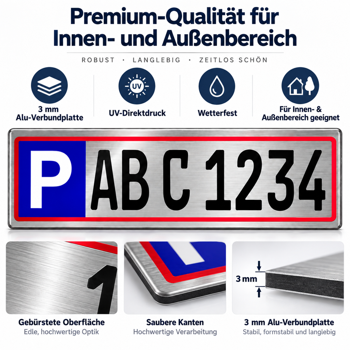 Parkplatzschild personalisiert 30 × 8 cm – Aluverbund Silber