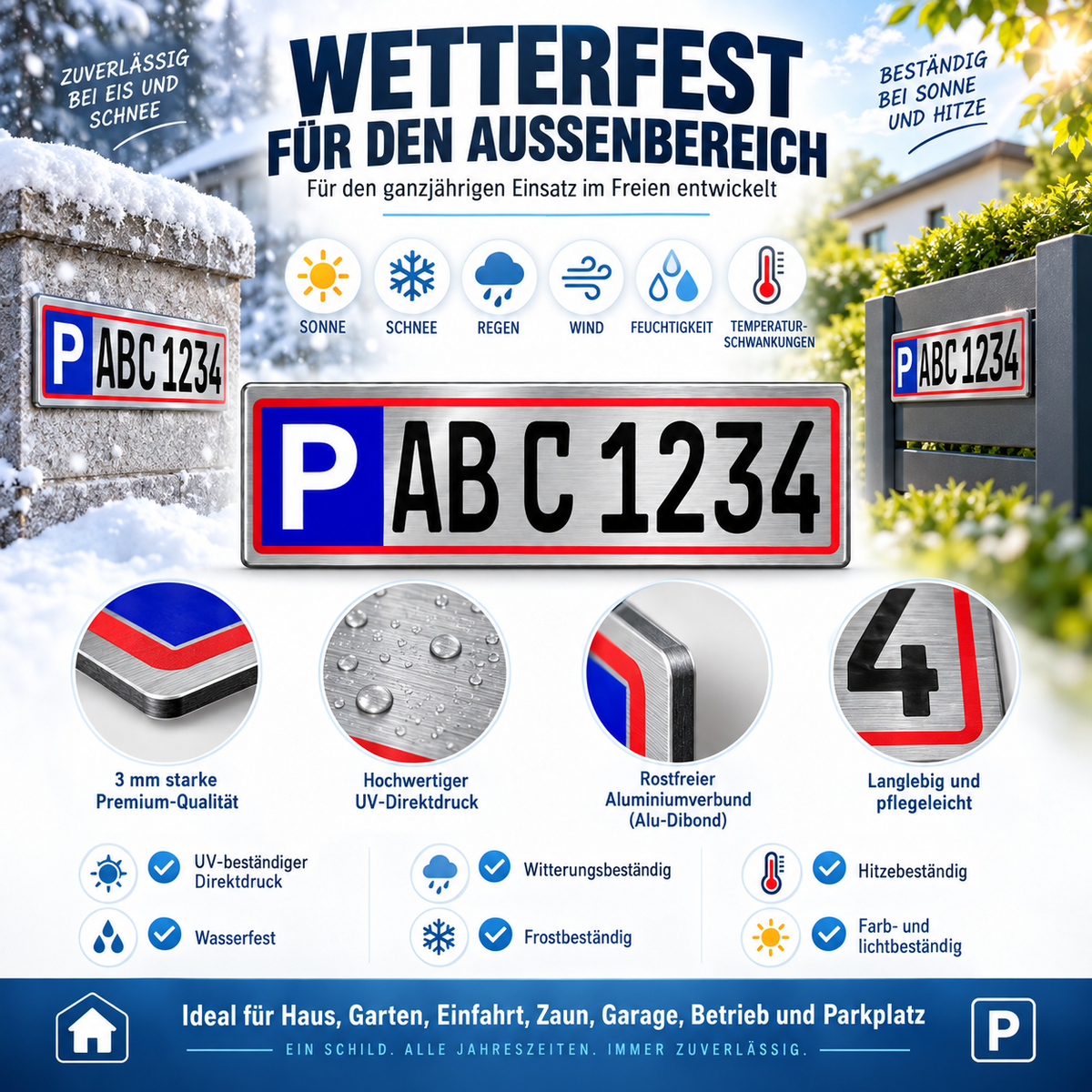 Parkplatzschild personalisiert 30 × 8 cm – Aluverbund Silber