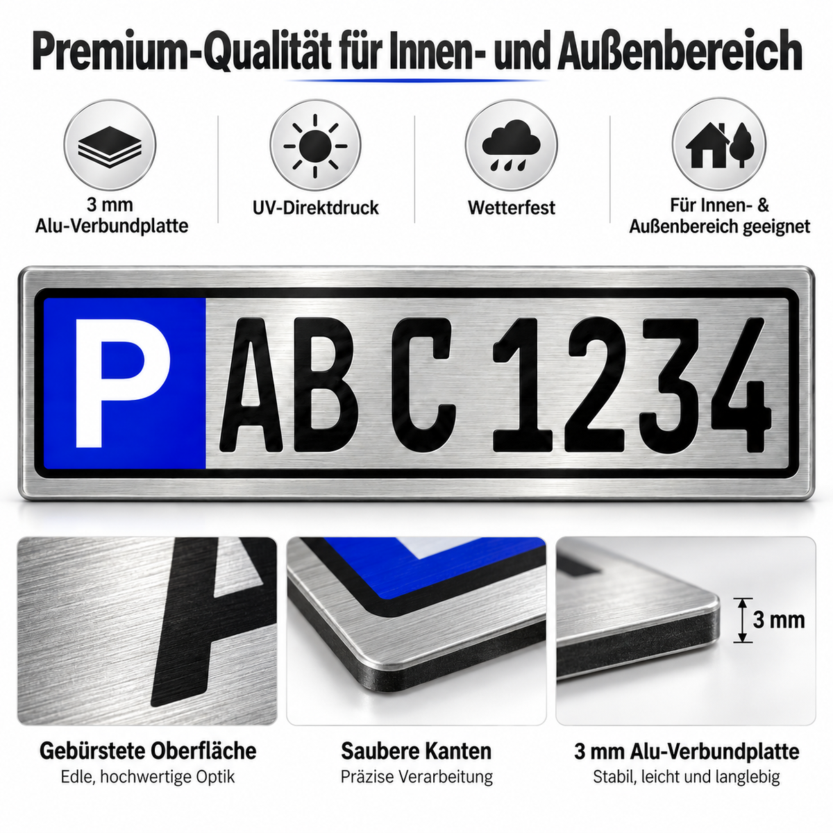 Parkplatzschild personalisiert 30 × 8 cm – Aluverbund Silber